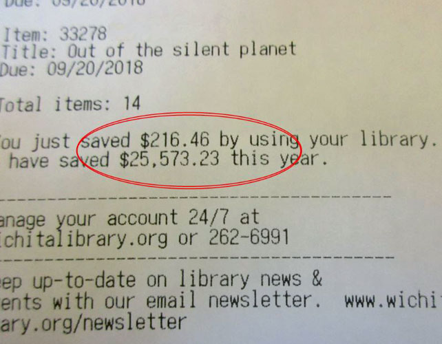 A receipt shows a patron saved more than $200 during that visit and more than $25,000 for the year